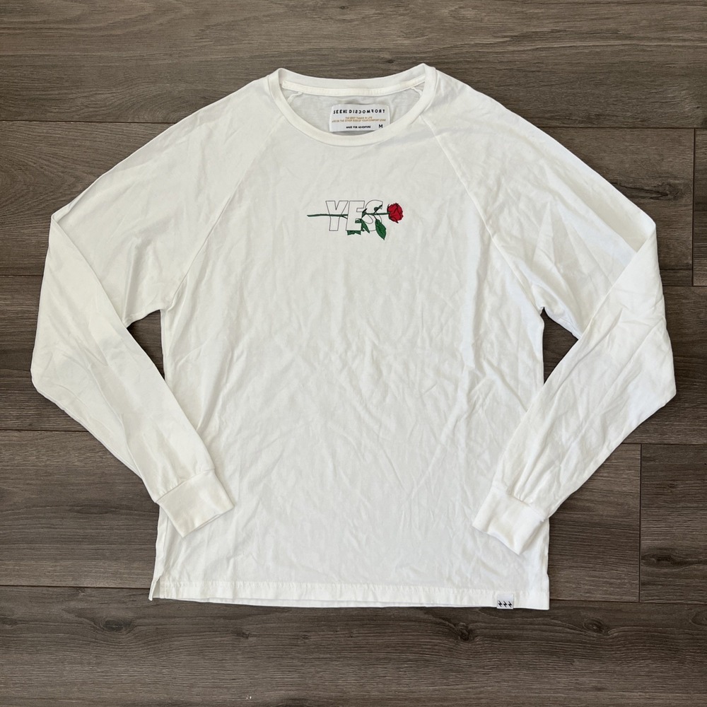 Seek Discomfort Long Sleeve T Shirt Mens Unisex M White